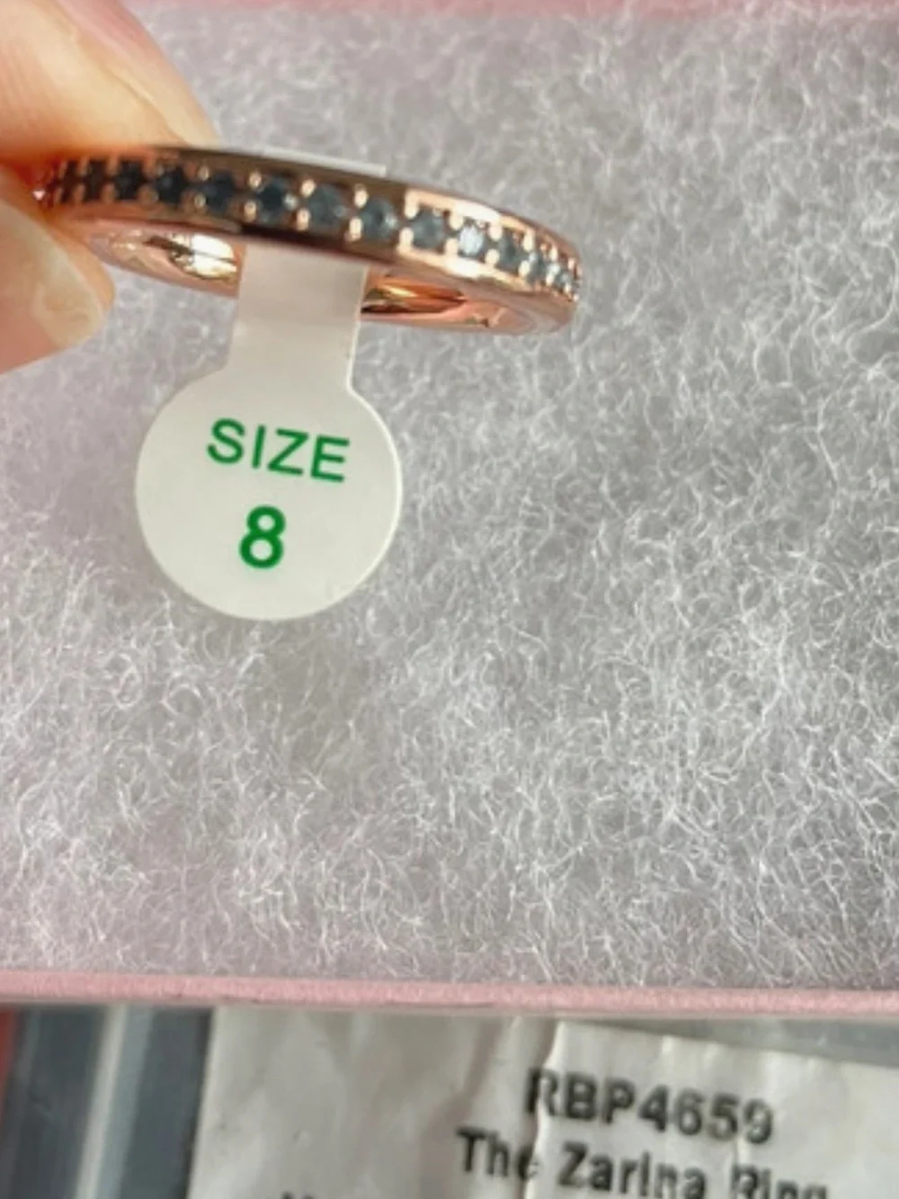 BP Rose Gold Band Ring with Blue Stones - Size 8